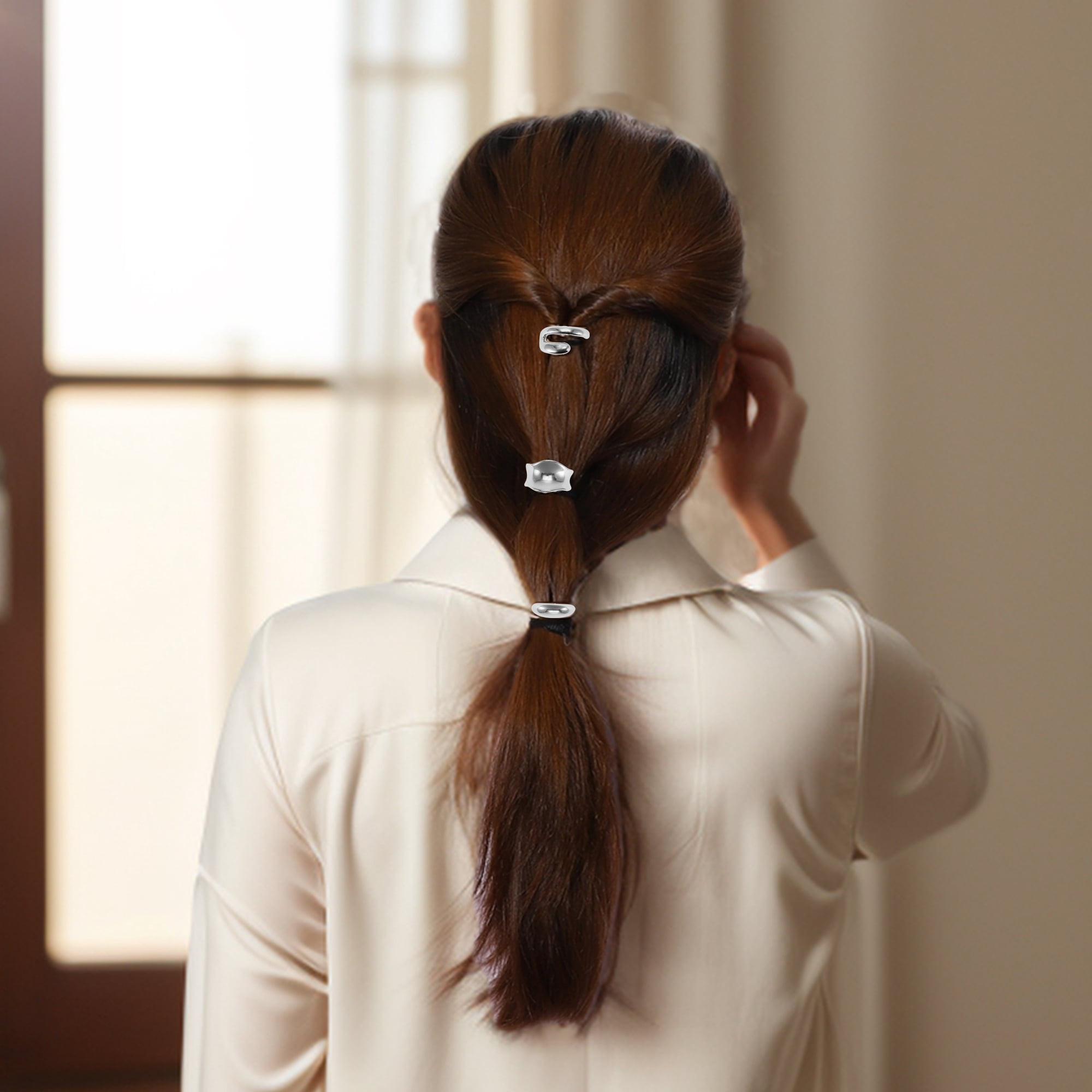 Unique Bargains 3 Pcs Ponytail Buckle Hair Clip for Women Silver Tone