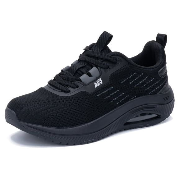 AOV Women's Walking Sneakers with Arch Support Breathable Mesh Slip Resistant Cushioned Lightweight All Black Size 8
