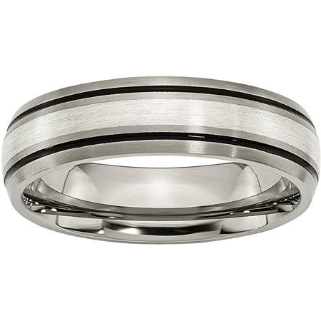 Primal Steel Titanium Grooved Sterling Silver Inlay 6mm Brushed/Polished Band