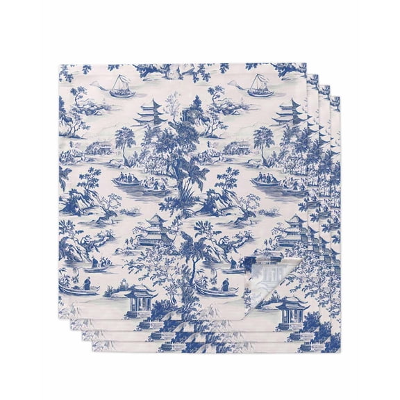 Hokiten Kitchen Dinner Napkins Set of 4 Blue Garden Retro Cloth Napkins Reusable Washable Table Napkins for Weddings Cocktail Parties Holiday Table Decor 20x20 Inch
