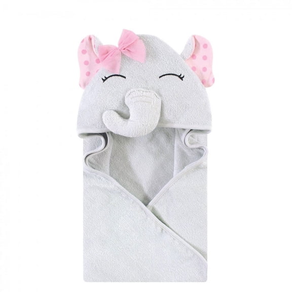 Hudson Baby Infant Girl Cotton Rich Animal Face Hooded Towel, Pink Dots Pretty Elephant, One Size