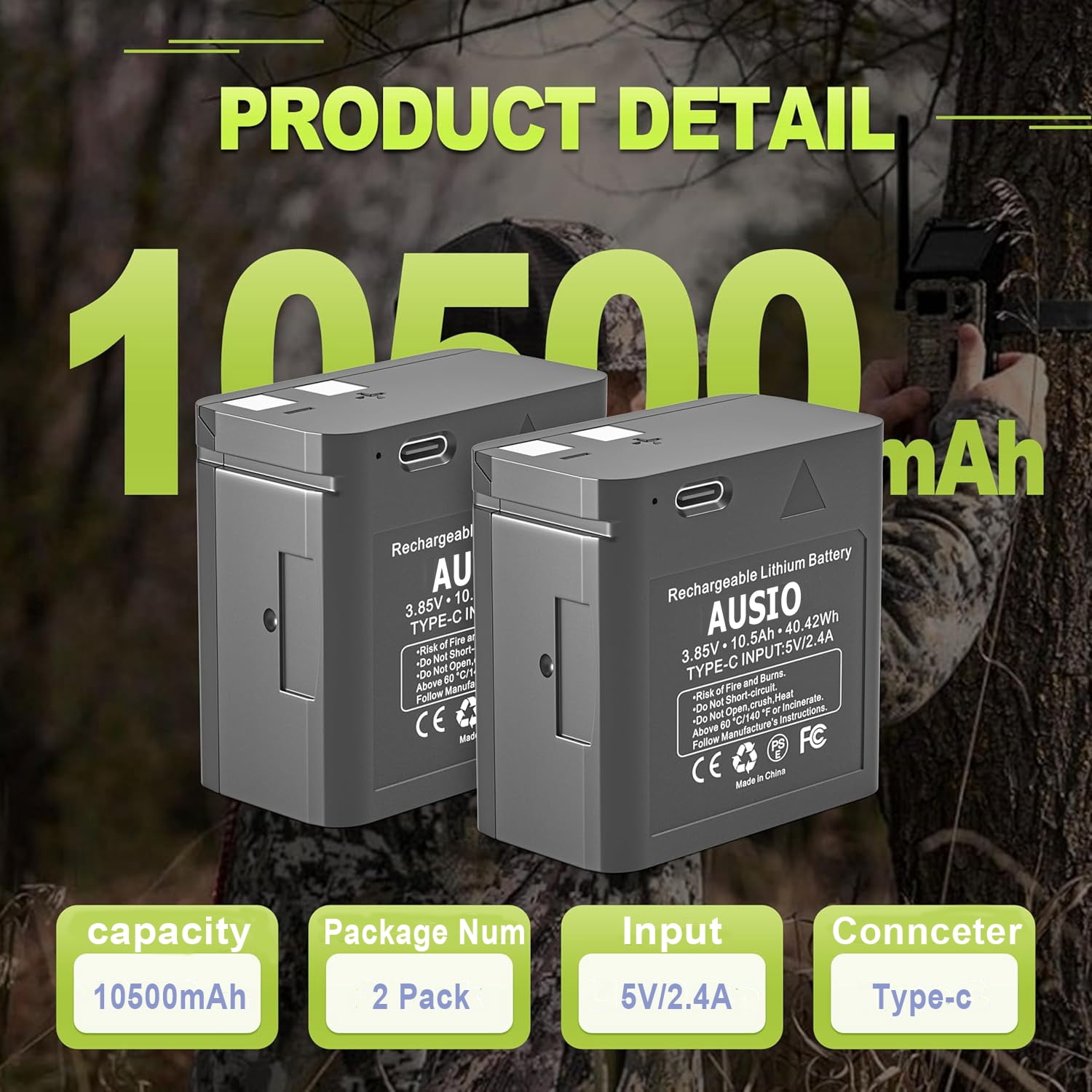 Rechargeable Lithium Camera Battery Replace for SPYPOINT LIT-10 Battery fit for SPYPOINT Cellular Trail Cameras Link-Micro-LTE, Cell-Link, LM2, Link-Micro-S-LTE (Includes Type-C Cable)