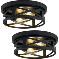 2 Pack Black Flush Mount Ceiling Light,Industrial Farmhouse Metal Cage Black Light Fixtures Ceiling Mount for Kitchen Entryway Hallway E26 Base