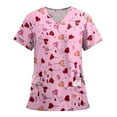 thumbnail image 2 of Garbnen Heart Print Womens Scrubs Top Workwear Plus Size Stretch V Neck Short Sleeve Womens Tshirts Xmas Valentine's Day Holiday Prints Nurse Working Uniforms, 2 of 6