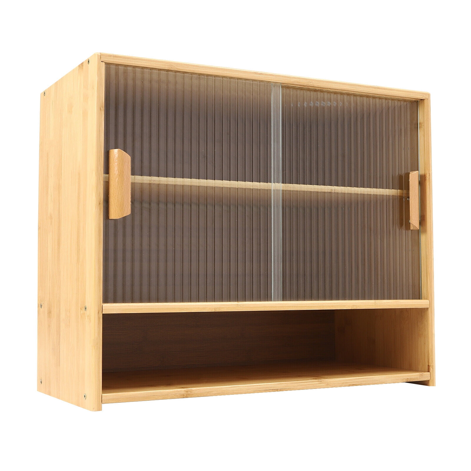 Small Countertop Kitchen Pantry, Bamboo Pantry Sideboard with 2 Sliding Doors Freestanding Kitchen Countertop Storage Cabinet for Spice Dishes Bowls Seasoning Bottles