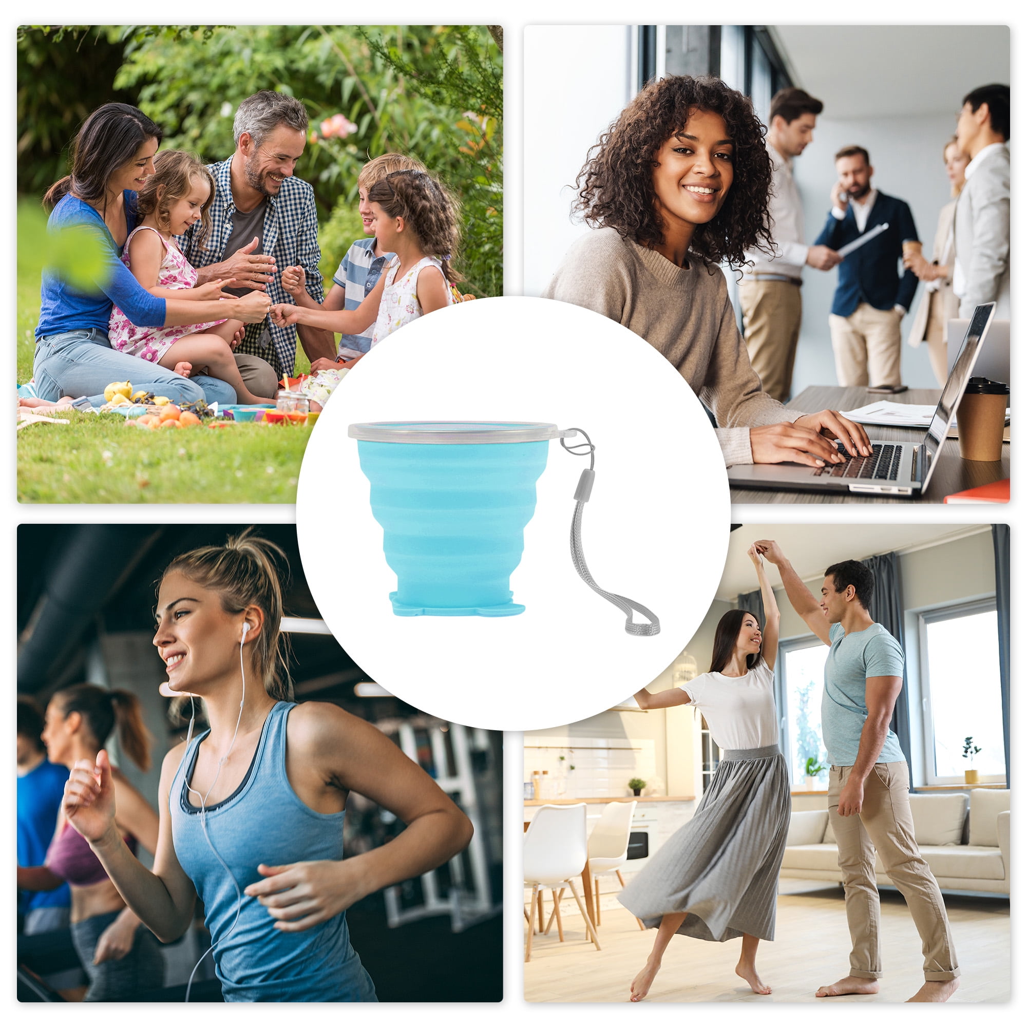 Unique Bargains Folding Cup Bears Design Collapsible Cups 1 Pc  Sky Blue 270ml
