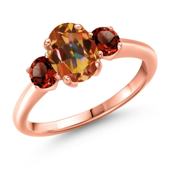 Gem Stone King 2.24 Ct Oval Ecstasy Mystic Topaz Red Garnet 18K Rose Gold Plated Silver Ring (Size 6)