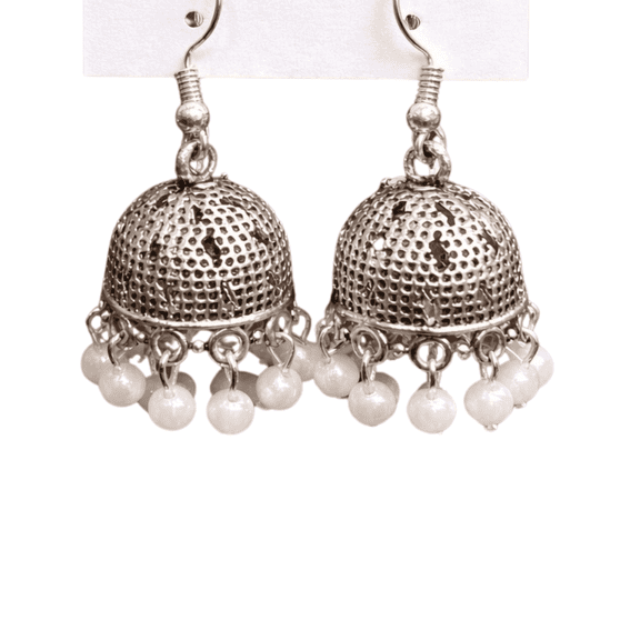 Elegant Oxidized Silver Dome Jhumka Earrings with Pearl Drops – Traditional Ethnic Boho Jewelry for Women, Festive Wedding Statement Accessory