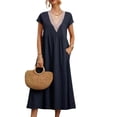 thumbnail image 1 of Vestido midi Zhyaj con cuello redondo y manga corta casual para mujer, 1 of 7