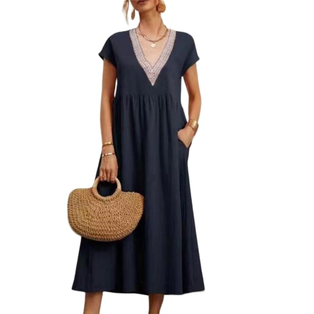 Vestido midi Zhyaj con cuello redondo y manga corta casual para mujer