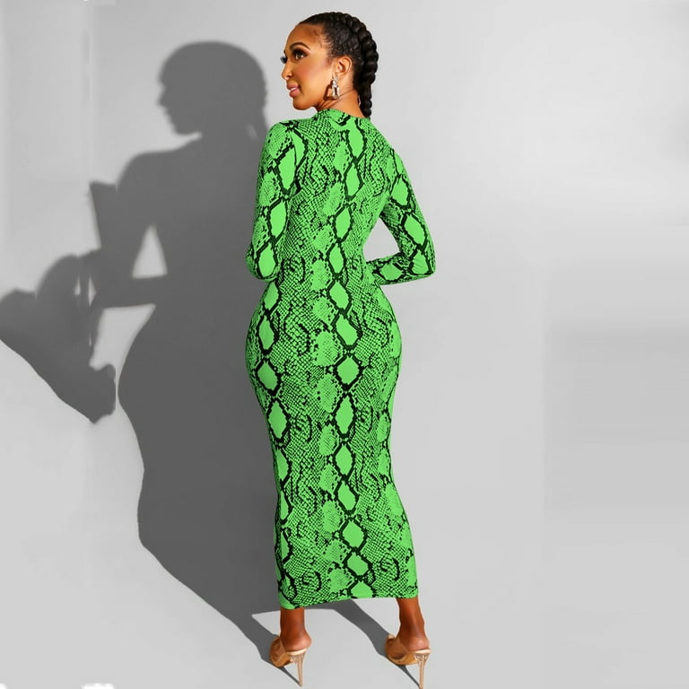 Tejiojio Fall Fashion Women Long Sleeve Snake Print Zipper Wear On Both  Sides Bodycon Dress - Walmart.com