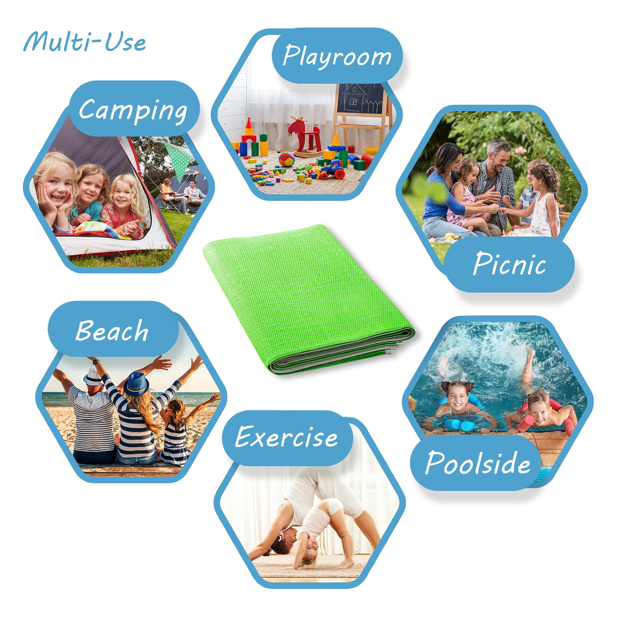 Luna Contemporary Solid Green Polypropylene Reversible Plastic Straw Outdoor Area Rug, 9'x12' Rectangle