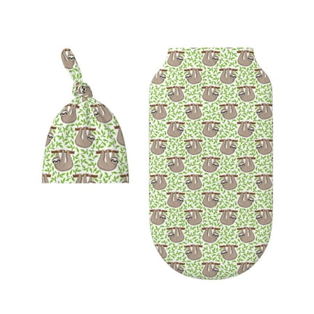 

Wukai Cute Animal Sloth On A Branch Newborn Swaddle Set 100% Cotton Matching Headband and Beanie Set