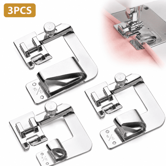 3 Sizes Rolled Hem Pressure Foot Sewing Machine Presser Foot Hemmer Foot Set (1/2 inch, 3/4 inch, 1 inch) for Singer, Brother, Janome and Other Low Shank Adapter (Rolled Hem Presser feet)