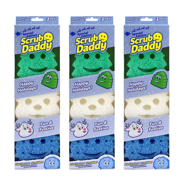 Scrub Daddy Sponge Set - Winter Shapes - Non Scratch Scrubbers for Dishes and Home, Odor Resistant, Temperature Controlled, Soft