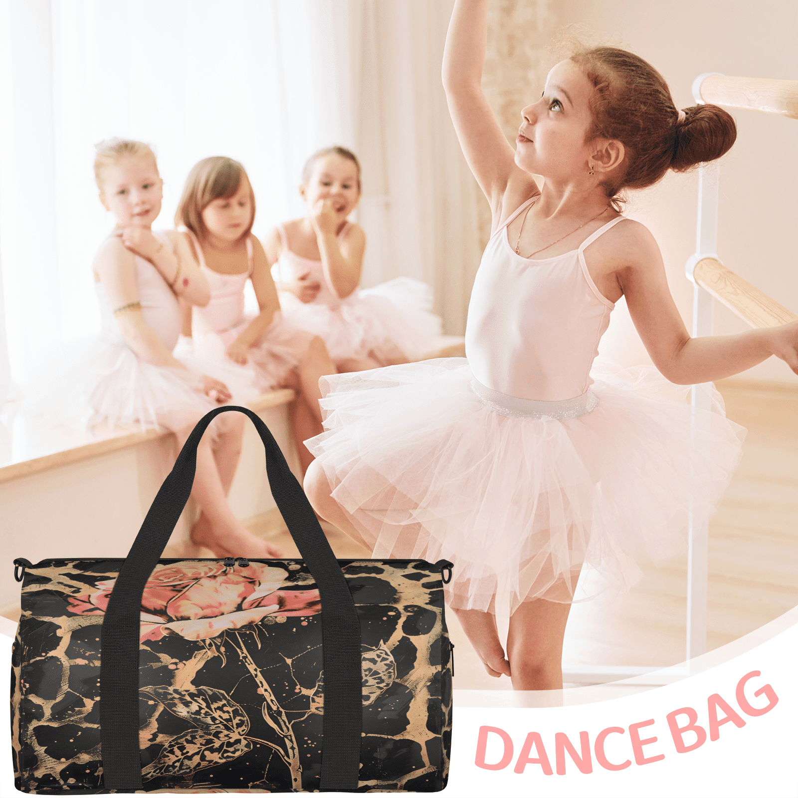 Herdesigns Leopard Print Rose Flower Gym Bag for Women, Duffle Bag for Travel Sport, Lightweight Waterproof Carry on Weekender Overnight Dance Yoga Workout Bags