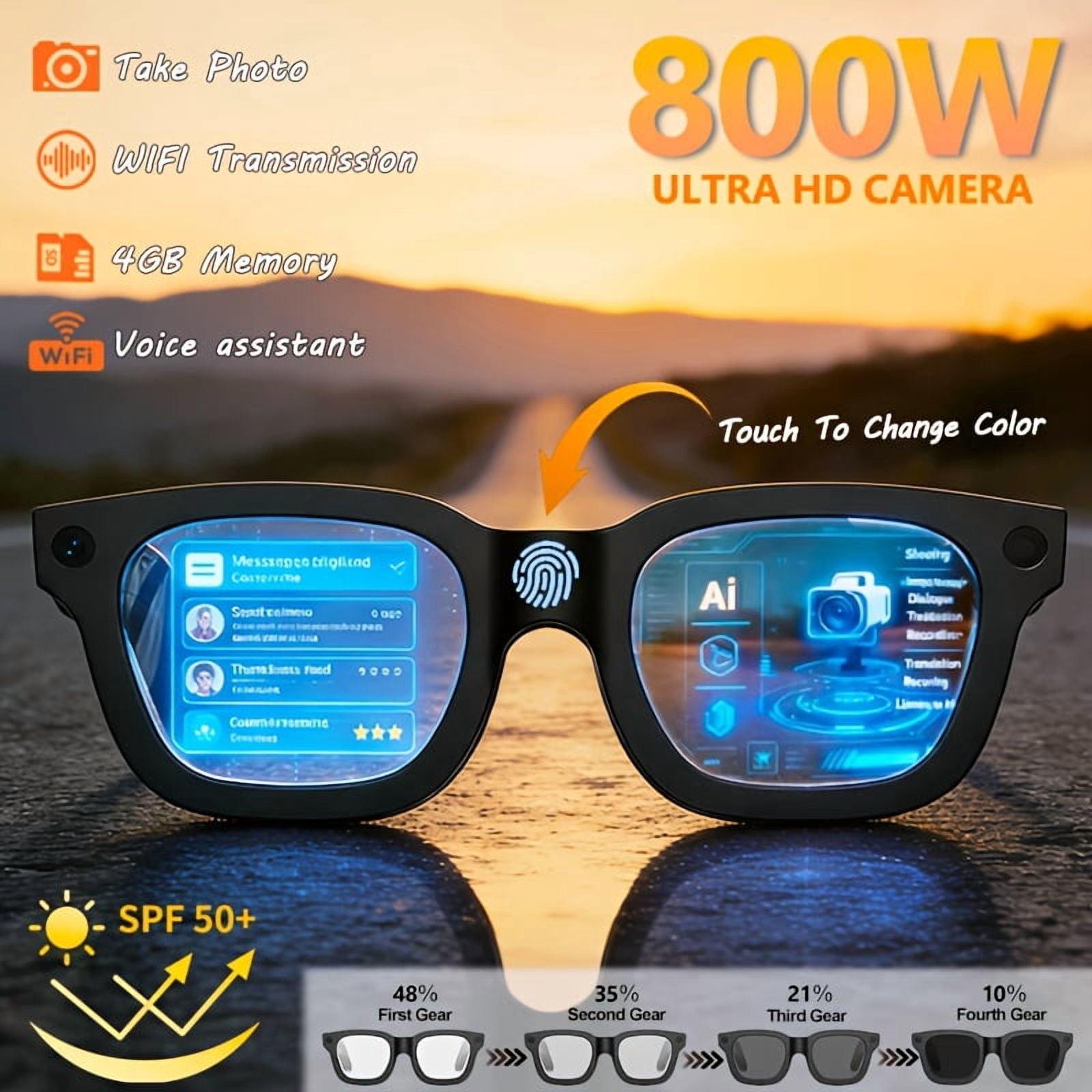 2026 AI Smart Glasses, Bluetooth 5.3 & Wi-Fi, Anti-Shake Photo Video Vlogging, One-Touch Transparent Lens, Blue Light Blocking, AI Voice Control, TR Tough Frame Translation Eyewear