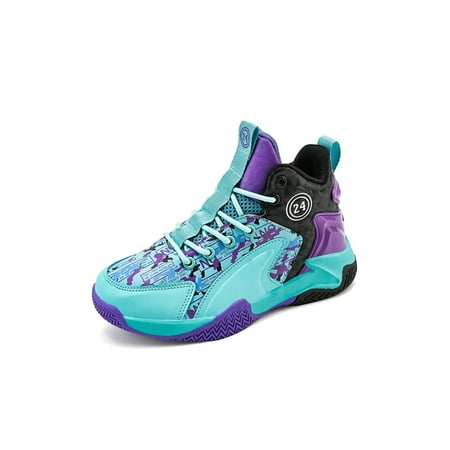 

Ritualay Boys Sneakers Lace-up Basketball Shoes Durable Running Shoe Breathable Comfort Trainers Training Sports Sport Lake Blue 6.5