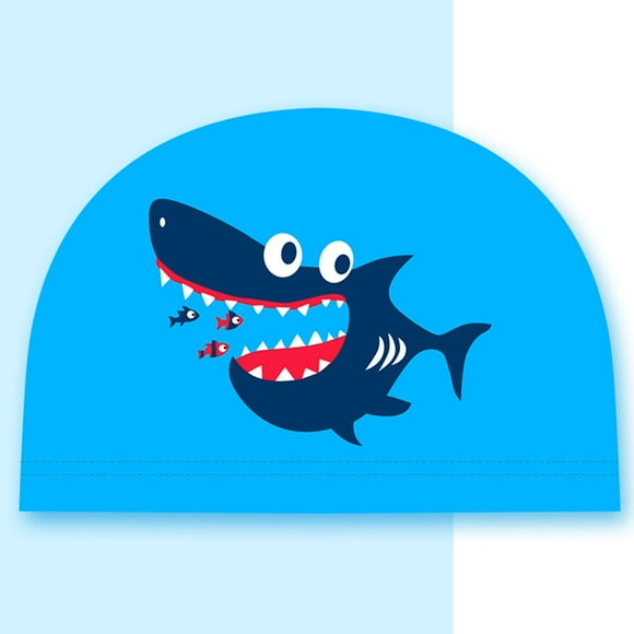Gorros de Natación, Gorro de Natación Duradero para Gorro de Natación de Ajuste Cómodo 3D para Y Adolescentes (de 2 a 12 años) Niñas Tiburón azul1 Macarena Nadar infantil