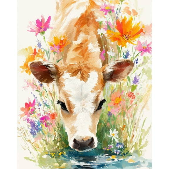Paint by Numbers for Adults Kids Beginner Calf in the Flower Field DIY Acrylic Painting by Numbers Kits with Brushes Acrylic Pigment Home Decoration Gifts 16 x 20 inch