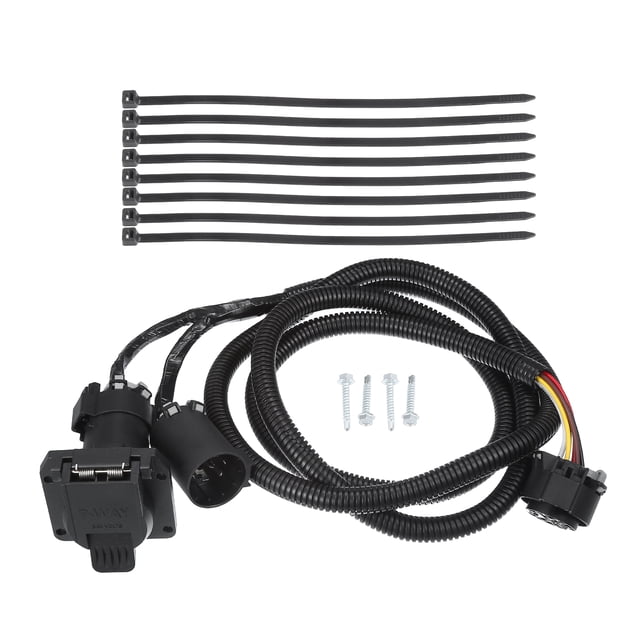 Unique Bargains 7-Foot 7-Pin Trailer Wiring Harness Extension with Connector for Chevy for Dodge for Ram for GMC / Inner / Durable Plastic / 1 Set Black