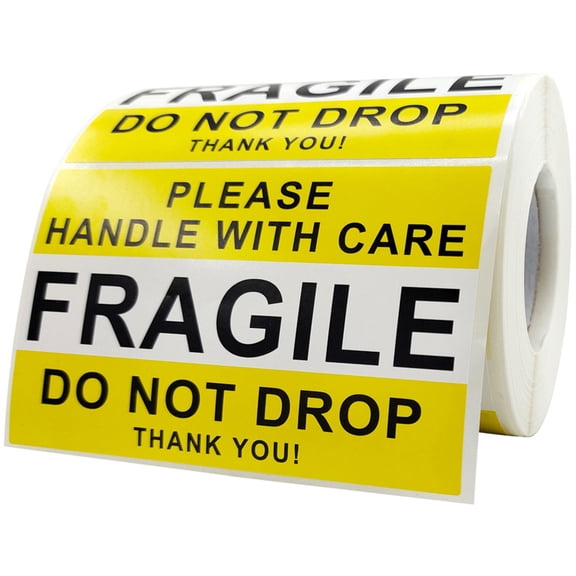 GETAJGHSD Fragile Stickers for Moving Boxes, 1 Roll Yellow and White Paper Labels, 10 x 2.5 Inches Packing Tape
