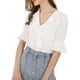 thumbnail image 2 of Blusa de chiffon semitransparente con volantes en el cuello en V y mangas de globo para mujer Inspire Chic, talla 3XL, blanca, 2 of 8
