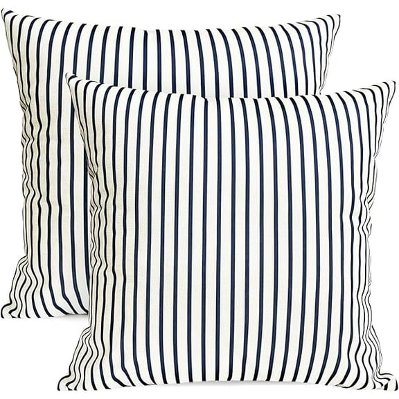 Decorative Throw Pillow Cover s Set of 2 Blue Striped Pillow Cover s 22x22 Inch Throw Pillow Cover Linen Pillowcase Modern Farmhouse Outdoor Pillow Cover s for Couch Sofa Bed Living Room