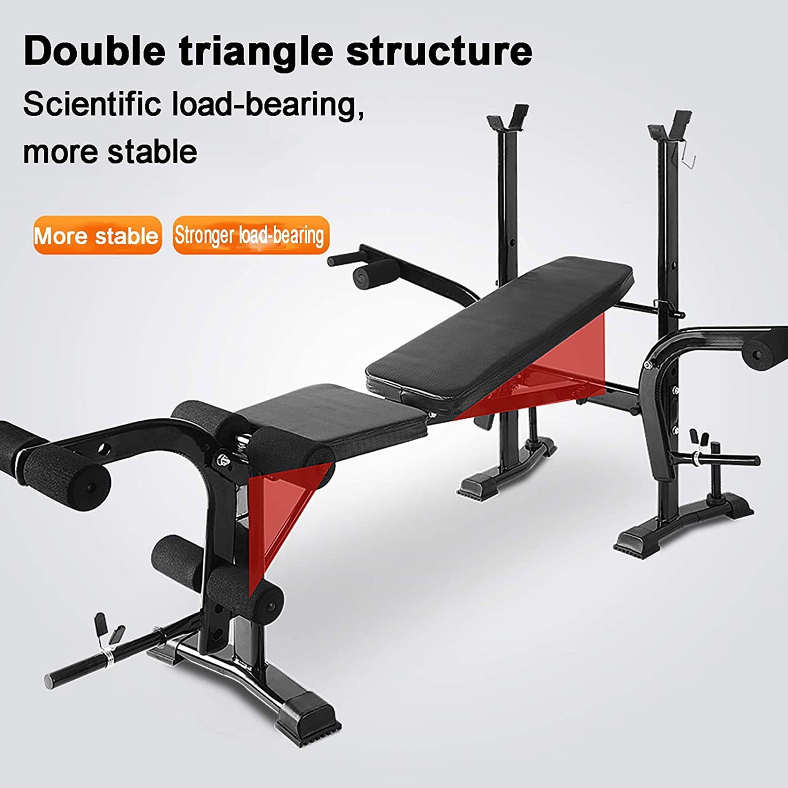 Zksm Adjustable Weight Bench, Bench Press Rack with Squat Rack, Leg Exercises Preacher Curl Rack for Home Gym Full Body Workout