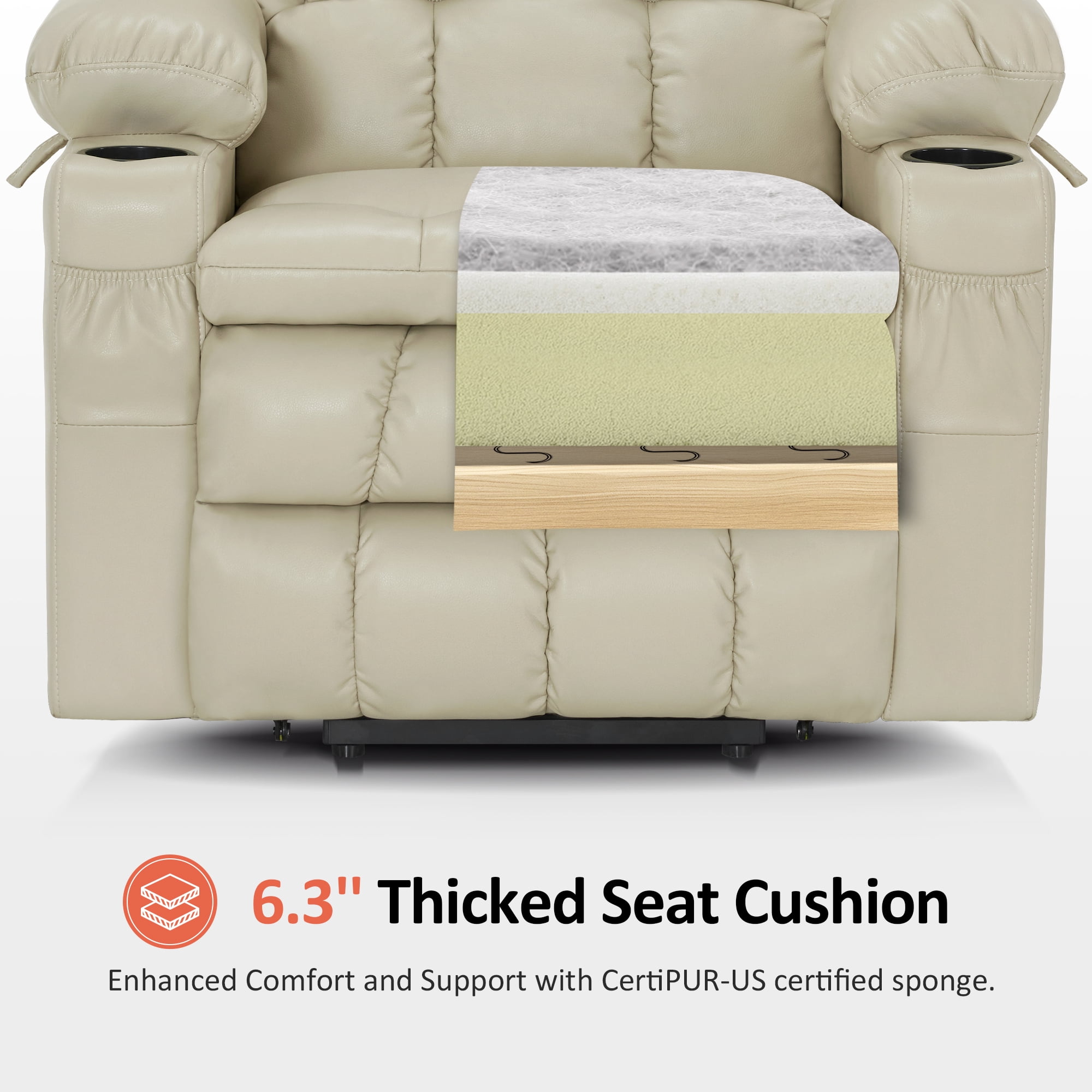MCombo Large Lay Flat Dual Motor Power Lift Recliner for Big and Tall Elderly, Faux Leather(Cream White)