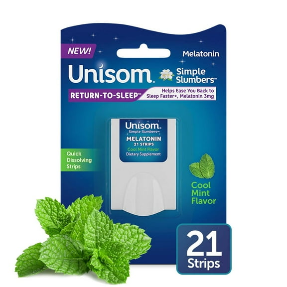 Unisom Simple Slumbers Return-to-Sleep Dissolving Strips, Cool Mint, 21 Ct