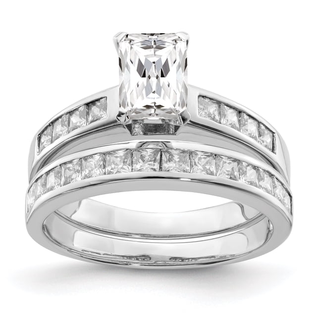925 Sterling Silver Rhodium-plated 2-Piece Cubic Zirconia Size 8 Wedding Set Ring