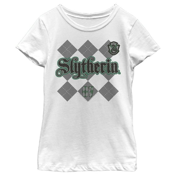 Girl's Harry Potter Slytherin Argyle Print Graphic Tee White X Small