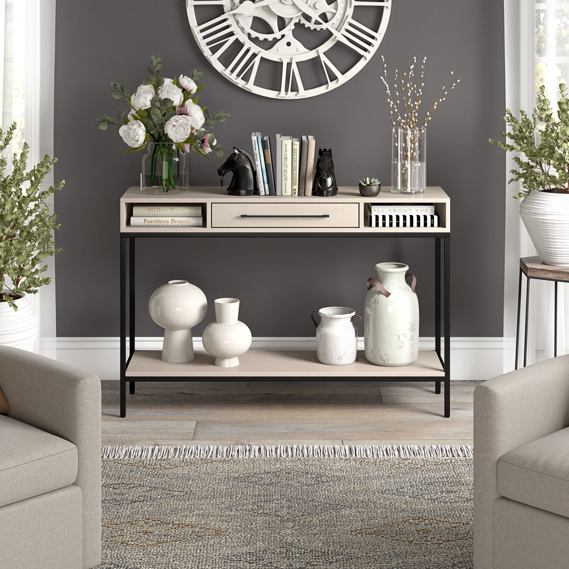 Evelyn&Zoe Modern/Contemporary 45" Wide Blackened Bronze/Alder White Console Table