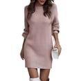 thumbnail image 3 of TrdSipl Womens Mock Neck Sweater Dress Lounge Chunky Long Sleeve Bodycon Mini Dress Fall Stylish Knitted a Line Short Dresses, 3 of 9