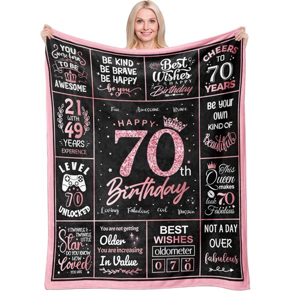 LHSHID 70th Birthday Gifts for Women Blanket Funny 70th Birthday Decoration for Women Birthday Gifts for 70th Women Best 70th Birthday Gift Ideas for Women Happy Birthday Gifts 60"x80"