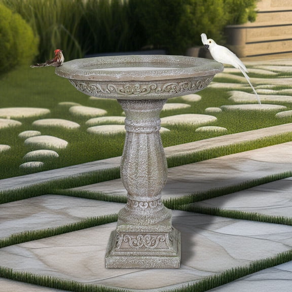Willwolfer 22'Inch Bird Bath Outdoor Concrete Stand&bowls for Garden Patio Statues Decor