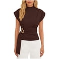 thumbnail image 3 of ZHYou Womens Dress Tops Cap Sleeve Mock Neck Work Buckle Blouses Tunic Summer Business Casual Shirts,Brown,Size S, 3 of 7