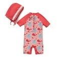 thumbnail image 3 of BONVERANO Baby Girls Swimsuit UPF 50+ Sun Protection, Short Sleeve Zipper One Piece Swimwear, Toddler Bathing Suit（Red 3-6months）, 3 of 8