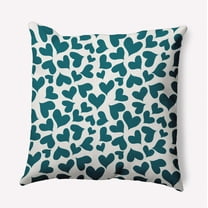 18"x18" Square Simply Daisy Valentines Patterned Hearts Poly Indoor/Outdoor Pillow, Teal Qty 1