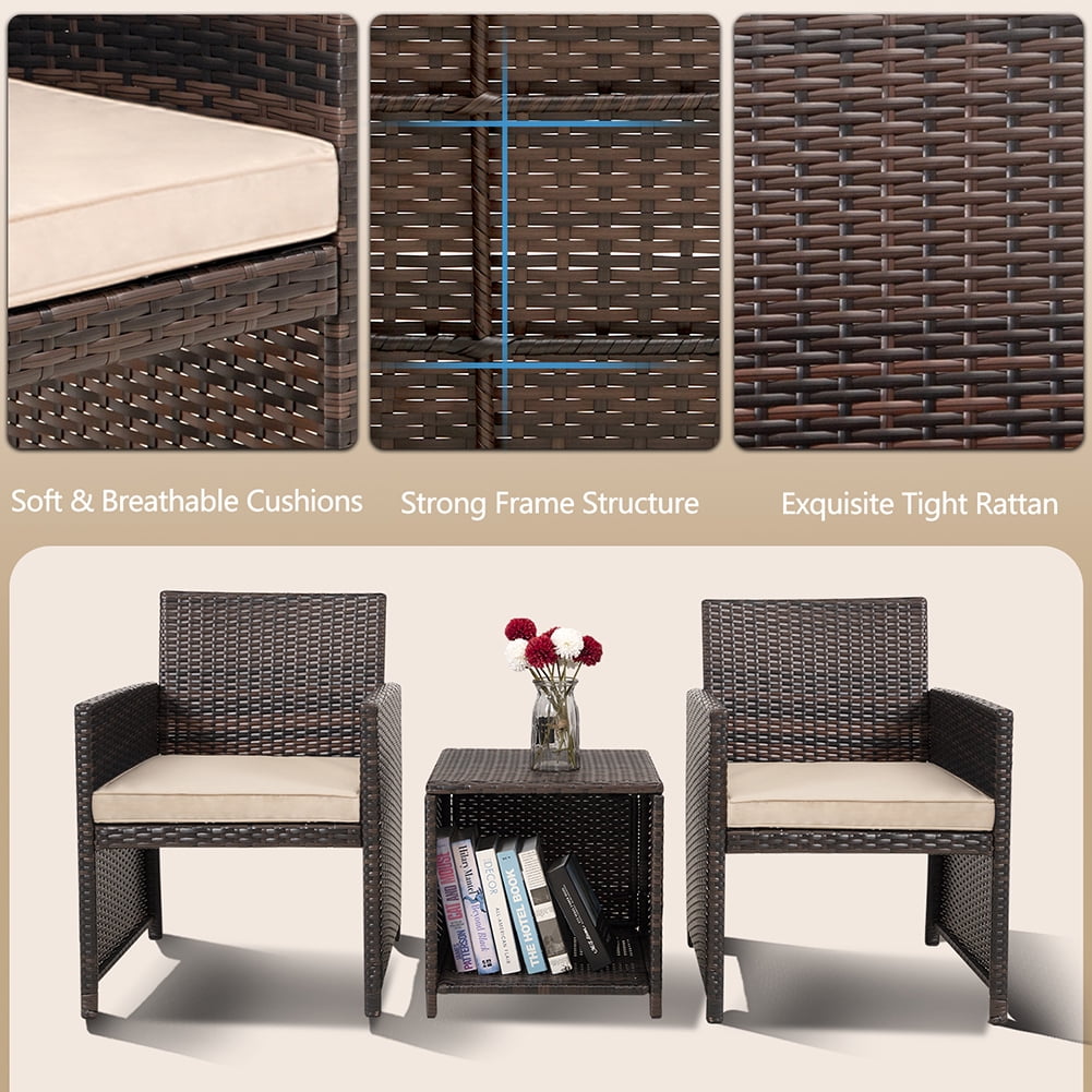 Kadyn 3 Pieces Outdoor Patio Wicker Furniture Sets, PE Rattan Chair Patio Conversation Sets with 2 Soft Cushions Single chairs and Coffee table, Rattan Conversation Set for Balcony, Khaki Kadyn 3 Pieces Outdoor Patio Wicker Furniture Sets, PE Rattan Chair Patio Conversation Sets with 2 Soft Cushions Single chairs and Coffee table, Rattan Conversation Set for Balcony, Khaki