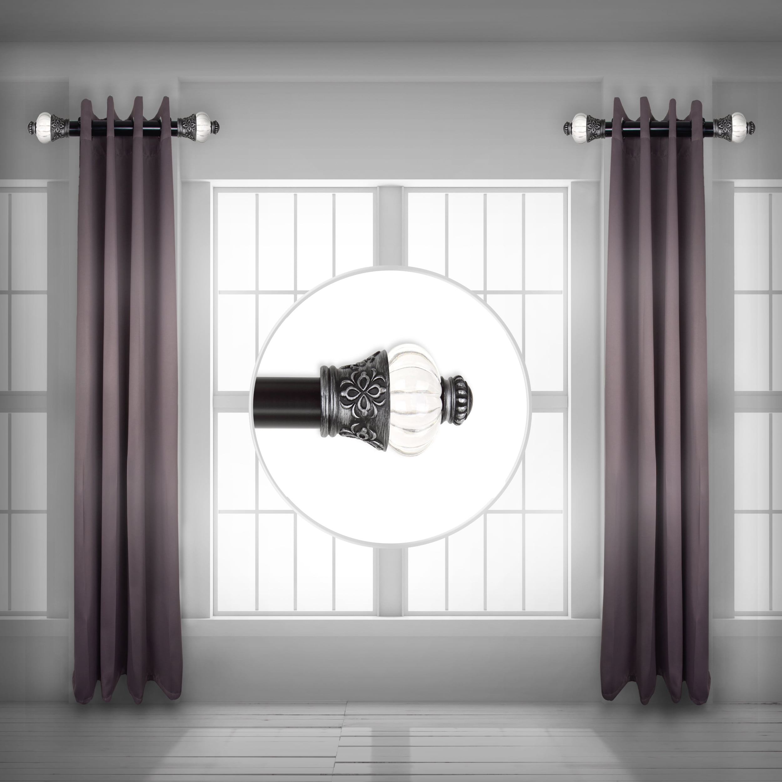 Harlow 1.5" Side Curtain Rod 24 inch Long (Set of 2) - Black