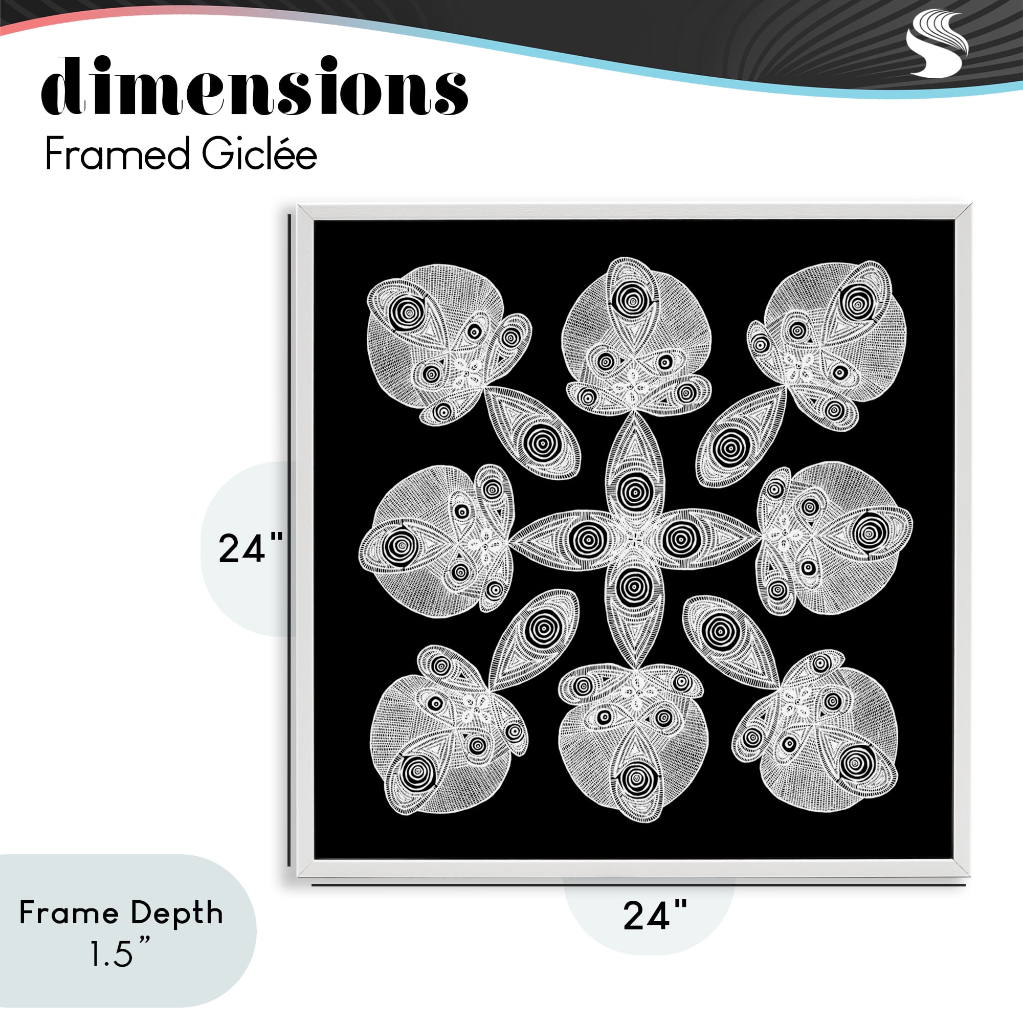 Stupell Industries Fractal Symmetry in Monochrome White Framed Giclee Art, design by El Perkin
