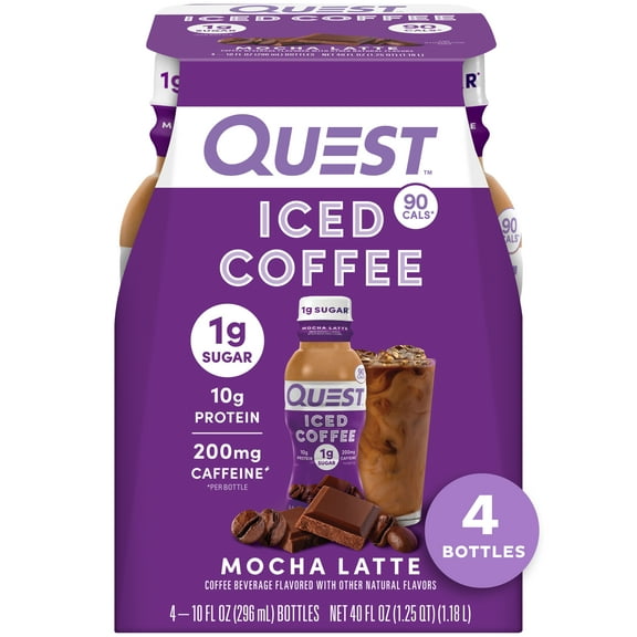 Quest Protein Iced Coffee Mocha Latte, 90 Calories, 200mg of Caffeine, 4 Count
