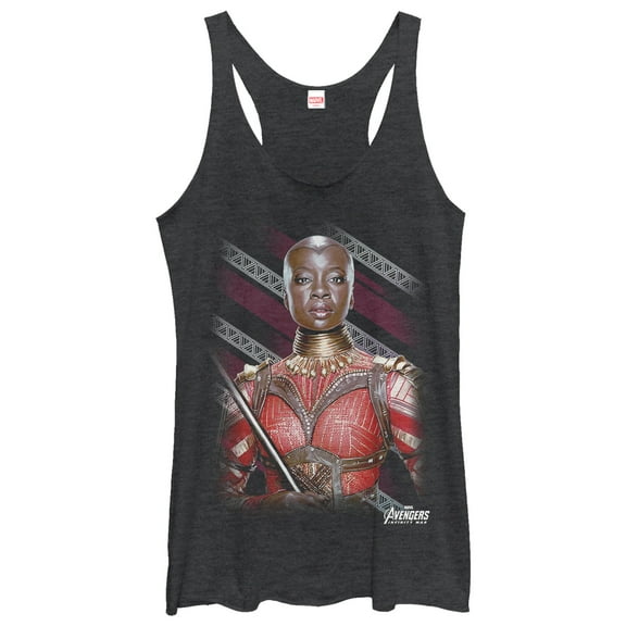 Women's Marvel Avengers: Infinity War Okoye Stripe  Racerback Tank Top Black Heather Large
