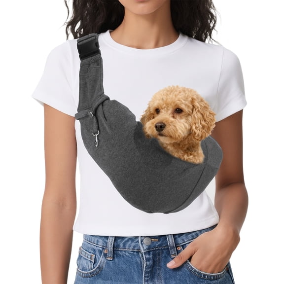 Uxcell Dog Sling Carrier for Small Dogs and Cats Up to 16.5 Lbs, Adjustable Buckle with Pocket Pet Sling Carrier Safety Harness, (Dark Gray, 1 Pcs) Intended for Outdoor / Camp / Travel