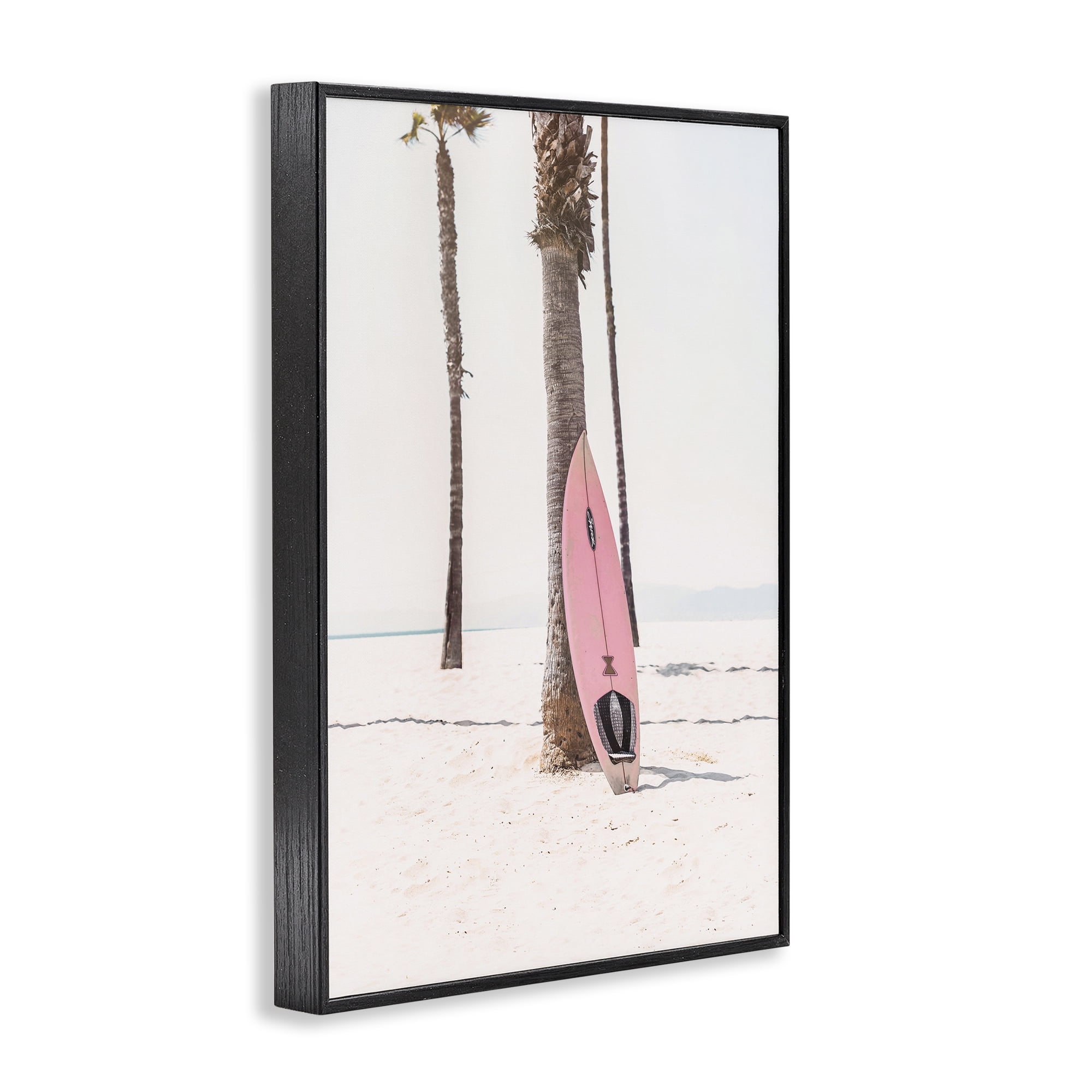 Stupell Industries Pink Surf Board Coastal Photography Black Framed Art Print Wall Art, 20 x 30