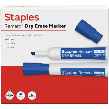 Staples Remarx Dry Erase Marker Chisel Tip Blue 12/Pack (ST62936)