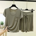 thumbnail image 2 of UAMVSH Pajamas for Women Set 2 Piece Soft Lounge Set Plus Size Round Neck Short Sleeve Top with Ruffle Hem Shorts Pj Set, 2 of 5
