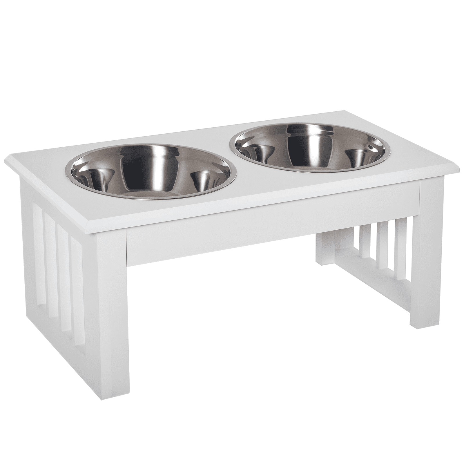 LINJH Elevated Dog Bowls & Dog Food Stand Pet Feeding Station W/ Stainless Steel White